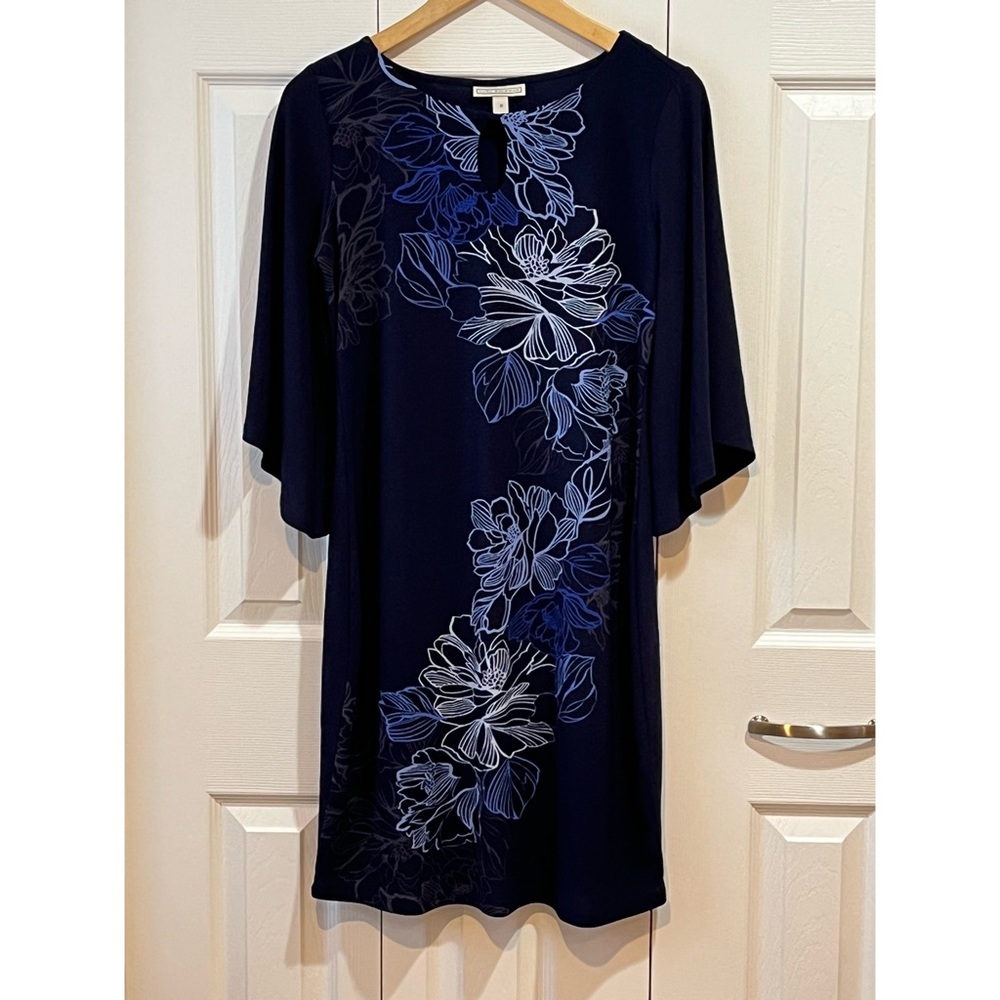 Dana Buchan Navy Floral Dress with Bell Sleeves S